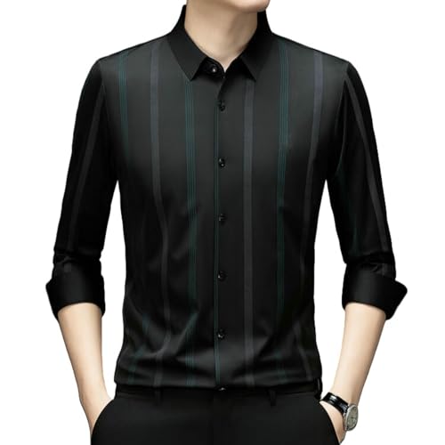 Men's Long Sleeve Spring Autumn Business Casual Wrinkle-Free Anti-Wrinkle Elastic Striped Shirt