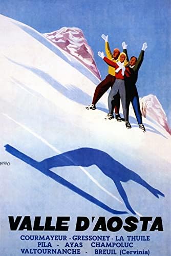 Valle D'Aosta Ski Jump Shadow Winter Sport Italia Travel Vintage Poster Reproducción (papel de tamaño de imagen de 12 x 16 pulgadas)