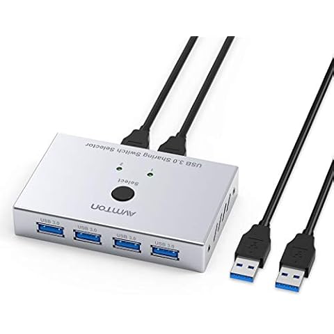 AVMTON USB 3.0 Switch,USB Switch 2 computers 4 Port,USB Switcher with 2 USB 3.0 cables,Button Switch Selector,Compatible with USB devices such as Printers,Keyboards,Mice,Hard Drives Cover
