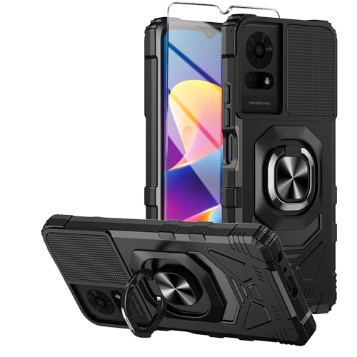 Mocotto for TCL K24/TCL K23/TCL 50 LE Phone Case with Tempered Glass Screen Protector Military Grade Heavy Duty Shockproof Protective Cover with Ring Kickstand (TCL K24 Black)