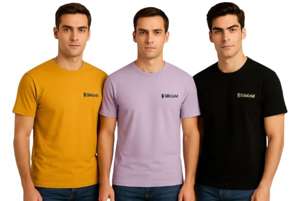 motards Men's Casual T-Shirt Combo Pack of 3 (Yellow, Purple, Black) | Stylish Round Neck Half Sleeve T-Shirts for Everyday Wear|Mens-Combo-Grid-Shirt-picture-10