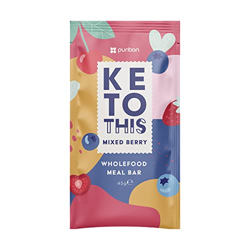 Purition Wholefood Meal Bars Mixed Berry Flavour 12 Pack | Vegan & Keto Friendly | No Added Sugar | Premium Low Carb High Fat Keto Meal Bars with Only Natural Ingredients