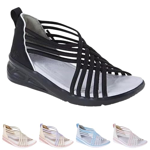 Stretchy Sandals for Women Wide Feet Wedge Heel Cross Straps Sandals Stretch Lightweight Breathable Arch Support Sandal2
