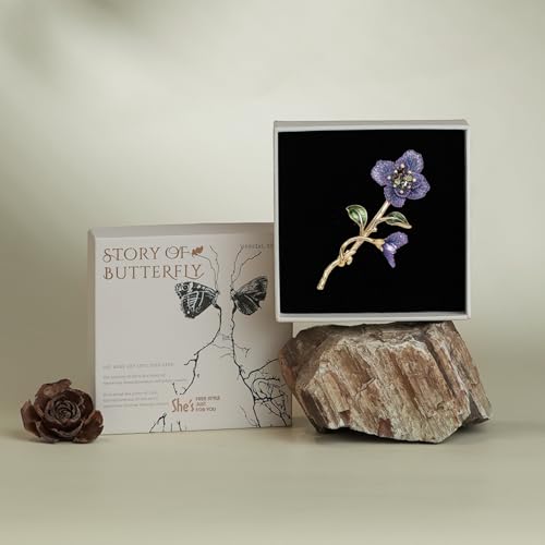 Image of Forget me not Flower Brooch Handmade Gold Thread Embroidered and hand-Drip Enamel leaf, Gradient Botanical Floral Brooch pins for women, SHE'S FREE STYLE JUST FOR YOU [Bencao Gangmu Series]Vintage Plant Jewelry