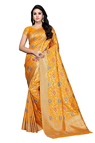 Soru Fashion Women's Banarasi Cotton Art Silk Saree with Blouse Piece (Cott-818_Yellow) Soru Fashion Women's Banarasi Cotton Art Silk Saree with Blouse Piece (Cott-818_Yellow)