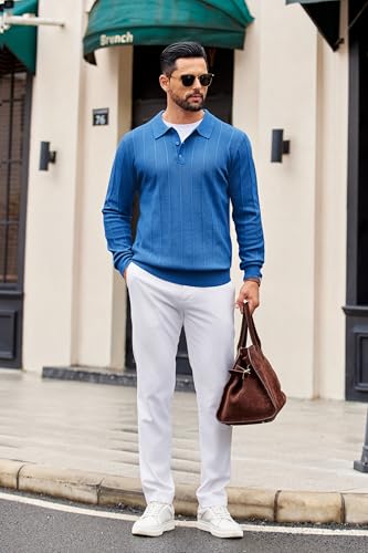 Polos de hombre COOFANDY de punto, manga larga, cuello tipo polo, suéteres casuales | Puños y dobladillo con alta elasticidad, textura tejida, ropa estilo Old Money, perfecto para casual y oficina miniatura 4