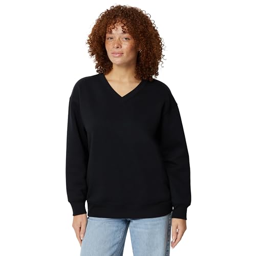 Amazon Essentials Women's Oversized V-Neck Fleece Pullover Sweatshirt, Black, X-Large