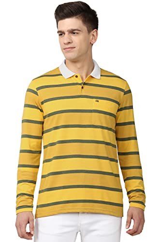 Image of Peter England Men Stripe Polo Neck Polo Regular Fit T-Shirts