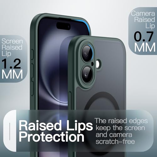 Image of JETech Magnetic Case for iPhone 17 6.3-Inch Compatible with MagSafe, Shockproof Slim Phone Cover with Built-in Camera Control Button, Matte Translucent Back (Dark Green)