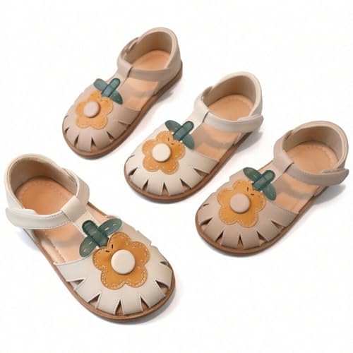 Image of WUIWUIYU Toddlers Little Girls T-Strap Hook&Loop Dress Strawberry Summer Shoes Closed Toe Carrot Sandals