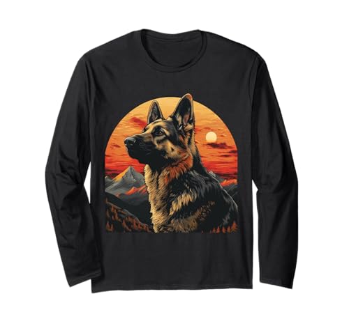 Majestic German Shepherd Dog Sunset Mountain Design Manga Larga