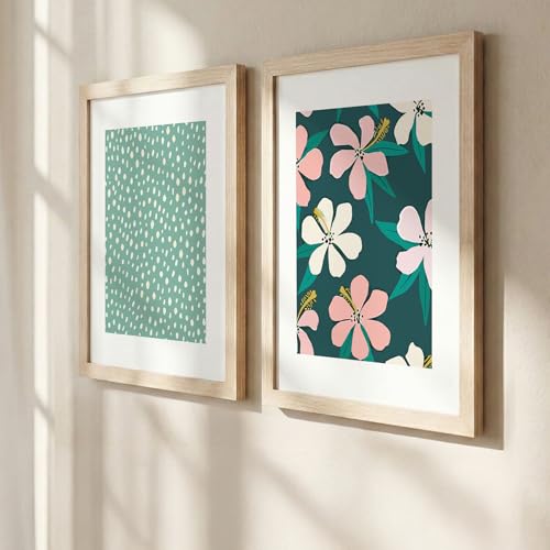 Image of NoWorries Pestal color minimal art Wall decor framed Paintings for Wall decoration /Wooden Wall decor for living room, Bedroom Area - Minimalist frames for Home /Cafe - Wall paintings for living room (Theme - floral art) (Synthetic Wood frame) (Leminated 300 GSM Print) (framed, Multicolur) Set of 2