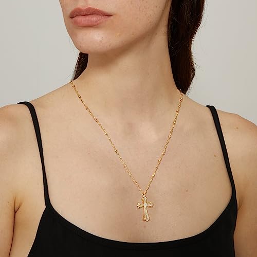 Mevecco Gold Cross Necklace 18K Gold Plated Cubic Zircon Cross Pendent Necklace Handmade Simple Dainty Chain Necklace Everyday Jewelry #TOP1