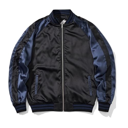 Lion Embroidery Men Bomber Jacket Reversible Satin Streetwear Retro Zip Up Windbreaker for Spring Autumn4