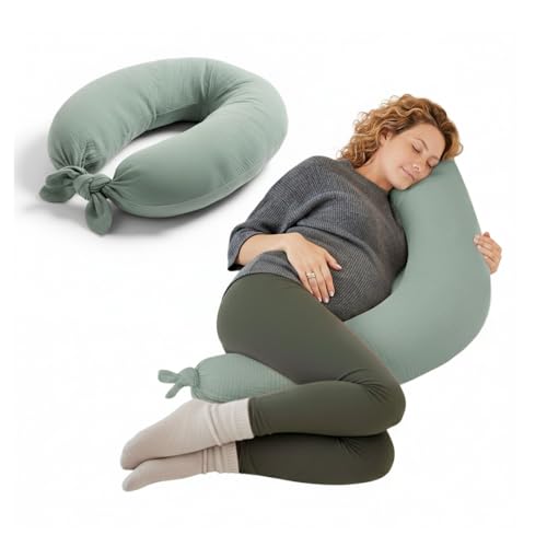 Jané Cojín de Lactancia XXL y Embarazo, Almohada para Dormir y Descanso, Funda 100% Algodón Muselina, Verde