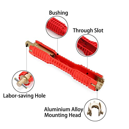 WREOW （8 in 1）Multifunctional Faucet Wrench Tool,Double Head Sink Installer Tool Water Pipe Spanner Tackle For Plumbers And Homeowners (red)