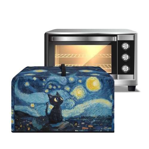 Image of Microwave Oven Dust Cover Air Fryer Toaster Oven Protector, Stain-Resistant Small Appliances Cover, L, 20.9 x 15.7 x 12.4 Inches, Black Cat Starry Night Print