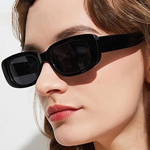 Teumire Retro Rectangle Sunglasses For Women Men Small Square Frame Sun Glasses 2 Pack (Black/Black + Black/Black) #TOP2