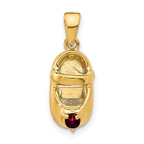 10k Yellow Gold 3-D January Engravable Red Synthetic Stone Baby Shoe Charm 19 mm x 7 mm