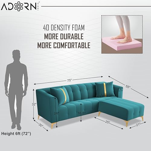 Image of Adorn India Premium Mystic - 3 Years Warranty - 3+2 Sofa Set Velvet Suede Fabric - Aqua Blue