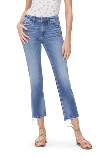 Flying Monkey, Mid Rise Crop Straight Jeans, Medium Blue