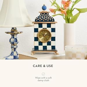 Mackenziechildsdeskclockdecorativewoodclockforkitchenandlivingroomblueandwhiteroyalcheck Urban Country Home Decor Mackenzie childs desk clock decorative wood clock for kitchen and living room blue and white royal check urban country home decor