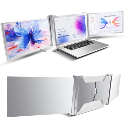FKA Laptop Screen Extender, 15.6" Triple Portable Monitor for Laptop, 1080P FHD IPS, Plug and Play, Laptop Extended Monitor for 15.6"-17.3" Laptops, Compatible with Wins/Mac/Chrome, Grey