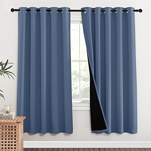 Image of NICETOWN Full Shade Curtain Panels 72 inches Long, Pair of Energy Smart & Noise Blocking Out Blackout Drapes for Guest Room Window, Thermal Insulated Lined Window Dressing (Stone Blue, 62x72)