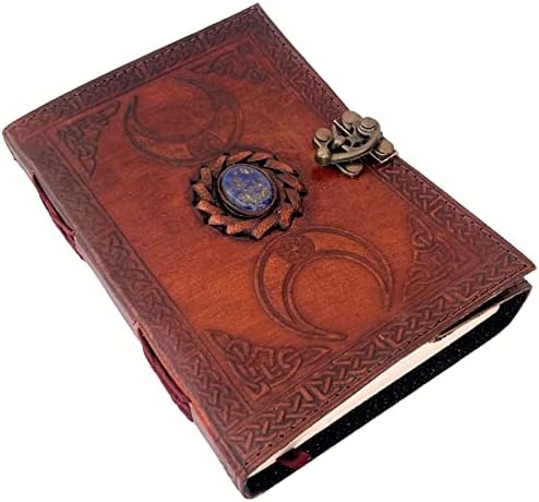 Le Cuir Lapiz 3 Moon Brown Leather Journal for Men Women to Write in, Handmade Vintage Drawing Sketchbook Scrapbook Writing Notebook, Thick Blank Unlined Pages, 7x5 inches (US-LPZ-3MN-BRN-01)