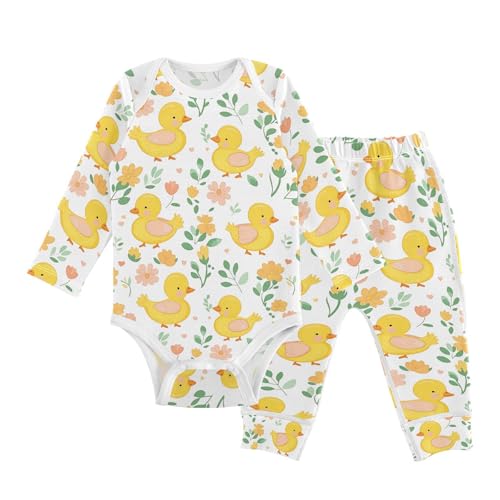 vvfelixl Baby Bodysuits Pants Sets Baby Duck Flower Baby Bodysuit Long Sleeve Baby Clothes for Boys Girls 12-18M