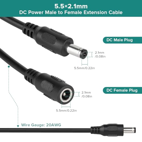 BTF-LIGHTING 5 Pack 20AWG 5.5mm x 2.1mm DC Pigtail Cable Connector Male to Female Barrel Plug 6.56FT/2m Extension Cable for 2PIN FCOB SMD Single Color LED Strip Light Solderless Controller Wire by BTF-LIGHTING - Image 3