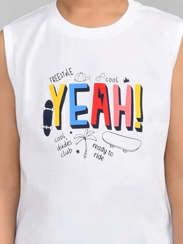 Image of Lux Cozi Printed Round Neck Sleeveless Cotton T-Shirt for Boys | Prints May Vary |