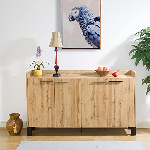 Ice Armor 99Jet200-3179 62" W Sideboard, Large Dining Server Cupboard Buffet Table With Two Storage Cabinets, Beige Oak #TOP26