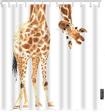 Moslion Giraffe Bathroom Shower Curtain Wild Animal Watercolor Giraffe Brow White Feather Shower Curtains Home Decorative Waterproof Polyester Fabric Shower Curtain with Hooks 72x72 Inch
