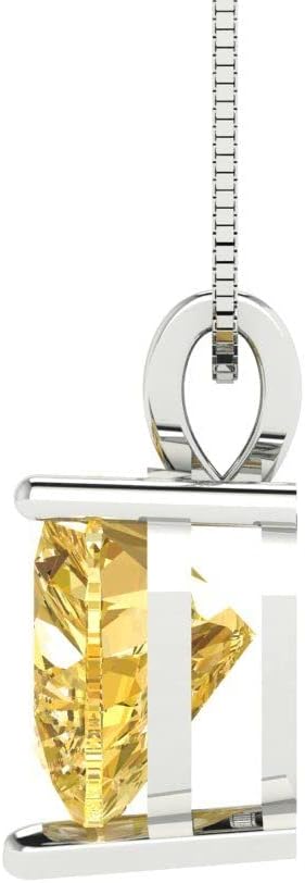Clara Pucci 14K White Gold Plated Solitaire 18" Box-Chain Necklace - Sterling Silver 2ct Heart Cut Citrine Pendant - Image 3