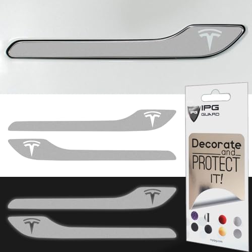 Image of IPG Compatible for Model 3 / Model Y /Juniper Door Handle Decal Sticker Wrap Kit (Set of 4) with Tesla Logo Personalize Your Tesla (Reflective Series - White)