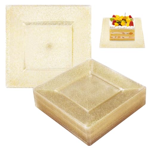 Bluvast Platos De Plástico, Paquete De 10 Platos De Plástico, 16,5 Cm, Platos De Plástico Reutilizables, Platos Dorados Transparentes, Platos De Plástico, Aptos Para Bodas, Fiestas, Cumpleaños