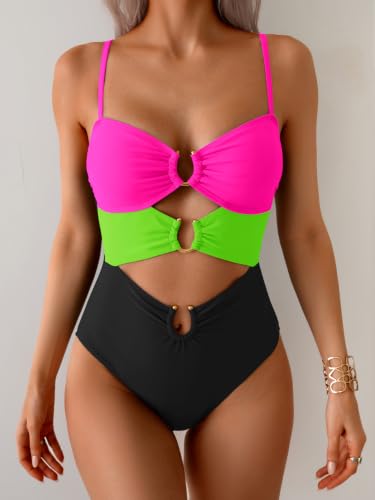 Image of Eomenie Womens Cutout One Piece Swimsuit with Ring Linked Sexy Monokini Bathing Suit for Beach Vacation