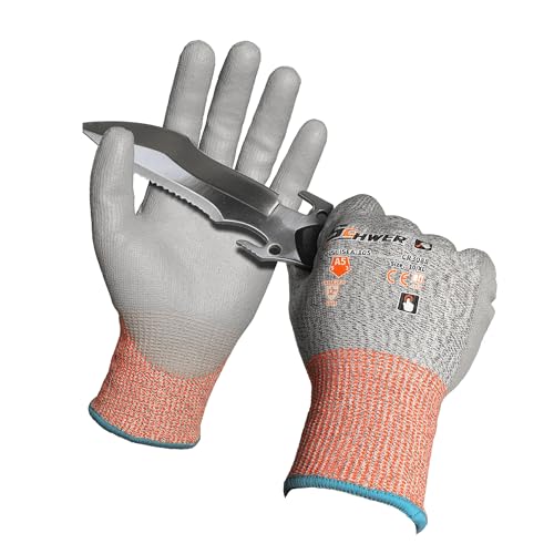 Schwer 12 Pair ANSI A5 Cut Resistant Work Gloves, Cut Proof Gloves with PU Coating, Used for Metal...