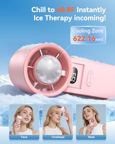 Image of Portable Handheld Fan with Ice Cooler, 199 Speed Personal Fan,5500mAh Rechargeable,20H Cooling Time,20000 RPM Powerful Motor, Summer Essential for Travel /Outdoor /Office, Pink
