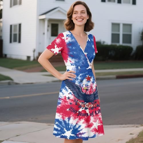 Image of Women's Summer Formal Dresses Short Sleeve Wrap V Neck Dresses Bridesmaid Wedding Guest Dress with Pockets