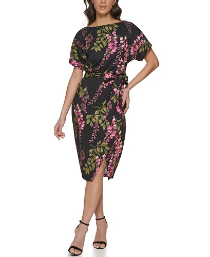 Image of Kensie Womens Short Sleeve Tie Waist Midi Dress