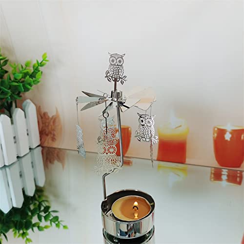 Kingnero Rotary Candle Holder Spinning Candleholder Tea Light Candle Powered Carousel Small Gift (Owl) #TOP5