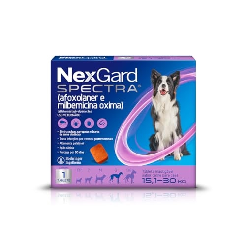 NexGard SPECTRA Antipulgas, Carrapatos e Vermífugo para Cães de 15,1 a 30kg - 1 tablete