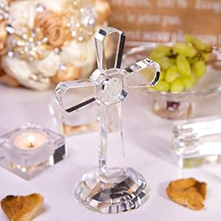 H&D HYALINE & DORA Crystal Cross Traditional Standing Cross On Base,Clear Glass Tabletop Paperweight 6.8 x 4.3 inches