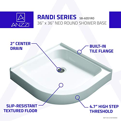 Anzzi Randi 36" X 36" Double Threshold Shower Base In Glossy White | Marine Grade Acrylic And High Yield Fiberglass | Integrated 1.2 Inch Tile Flange | Sb-Az01Ro #TOP3