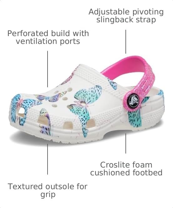 Image of Crocs Unisex-Child Classic Seasonal Print Clogs, Butterfuly Print, 5 Toddler