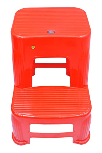 Image of Prima Plastic Durable Moulded Plastic Step Stool Non-Slip for Home & Garden with high Load Capacity. (Set of 1, Red)