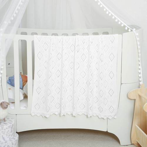 mimixiong Baby Swaddle Blanket 100% Cotton Gender Neutral Pointelle Receiving Blanket for Boys Girls Cuddle Stroller Crib Blanket3