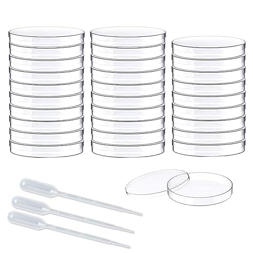 VVS Polypropylene 10Pcs Perti Dish 50mm and dropper (3ml-3pcs) with Lid Sterile Bacterial Culture Dish Laboratory Plant Cell Tissue Culture Petri Dish Educational For Lab Laboratory